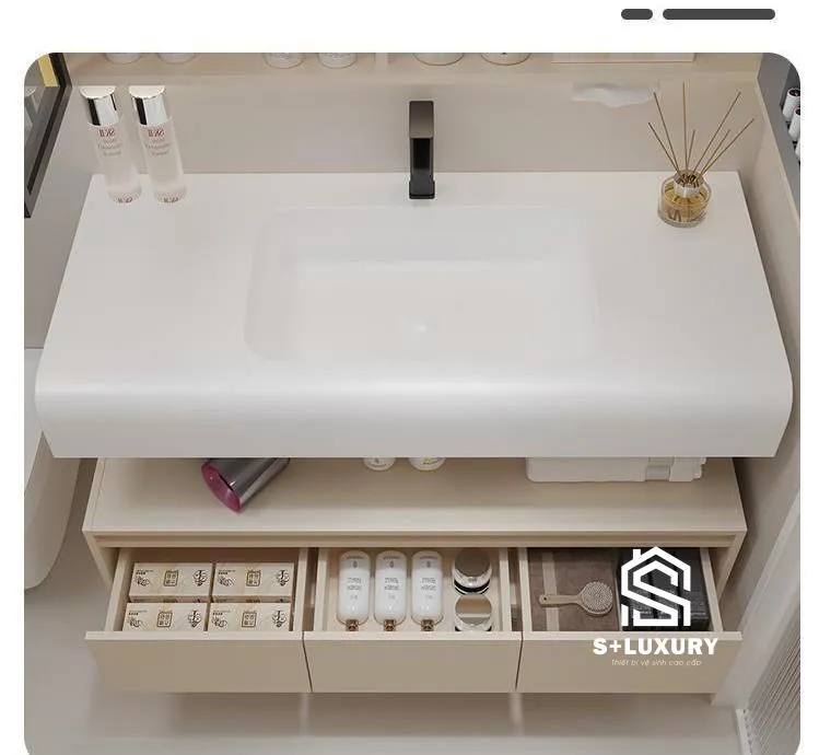 Tủ chậu lavabo liền khối ngăn chứa đồ thông minh Tủ chậu lavabo liền khối ngăn chứa đồ thông minh